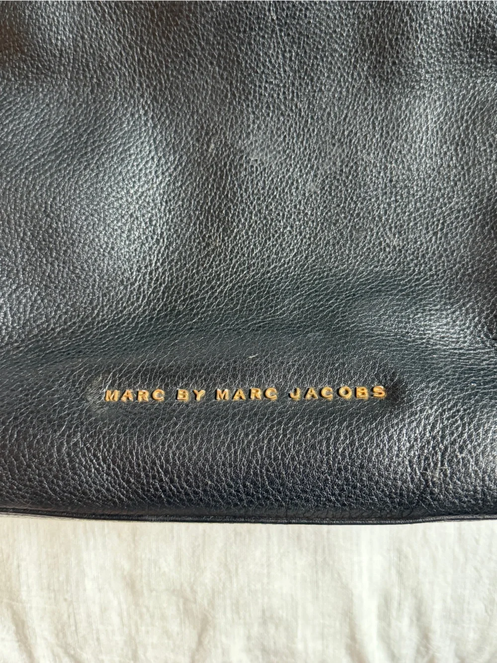 Marc Jacobs Black Pebbled Leather Tote with Gold Logo